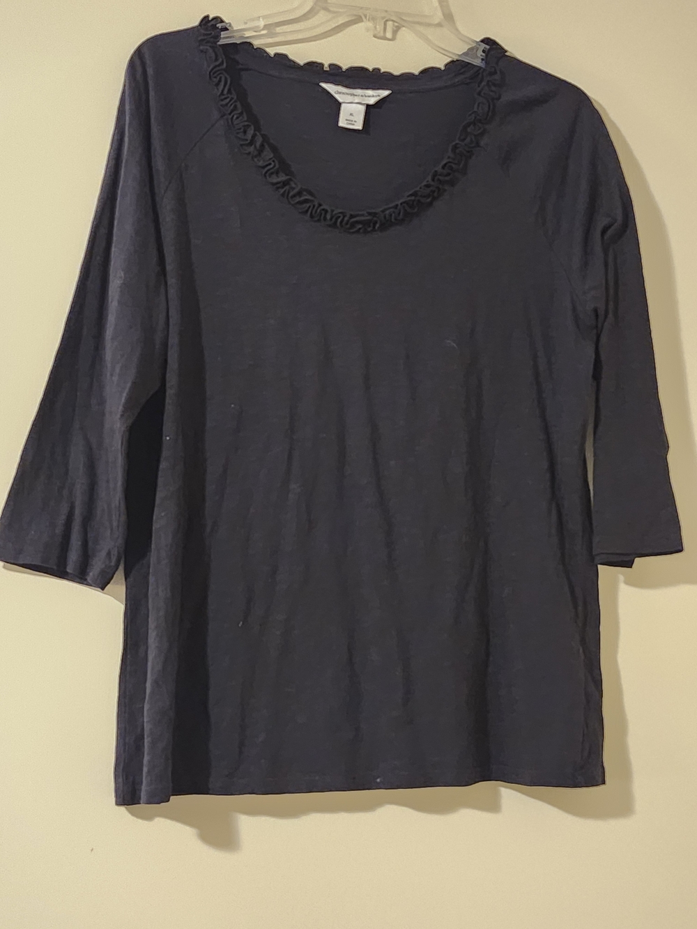 Christopher & Banks Black Ruffle Scoop Neck 3/4 Length Sleeve Tee XL
